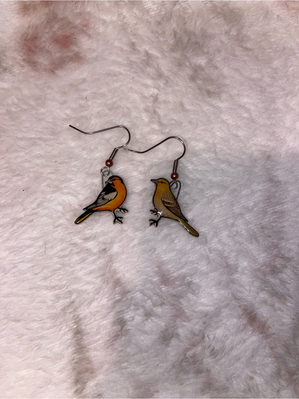 Bird Dangle Earrings in Yellow and Orange